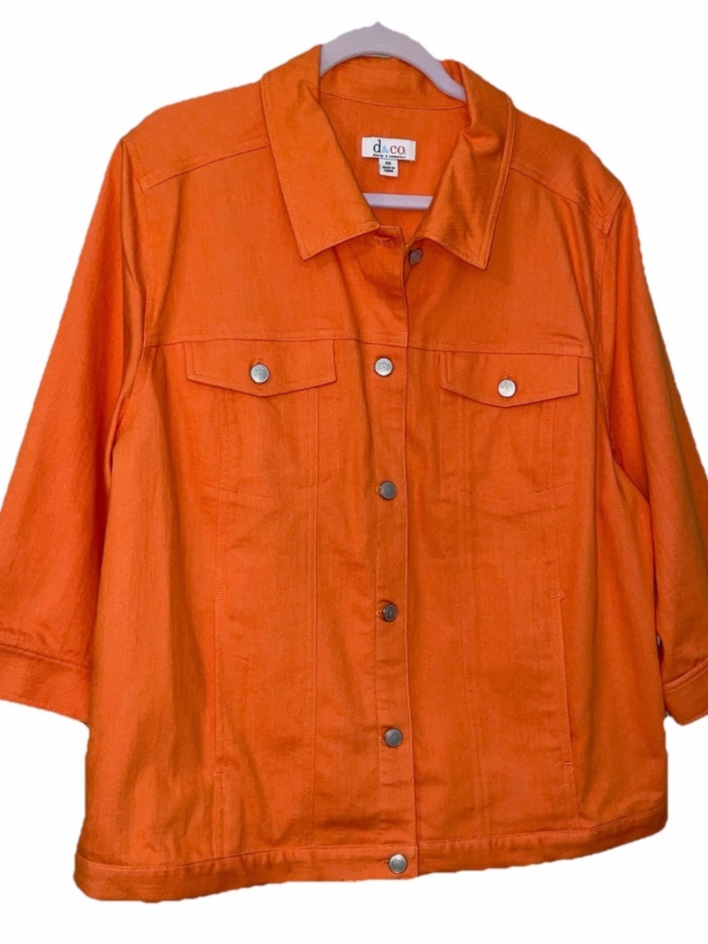 Denim & Co Jean Jacket 1X Orange Button Up 3/4 Sleeve EUC y2K